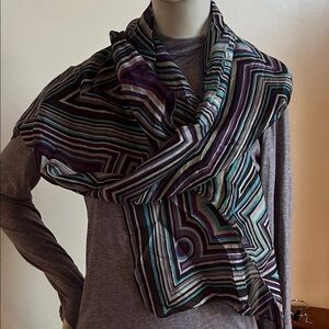 Accessorize silk art Scarf in Purple and Teal geometric patterns